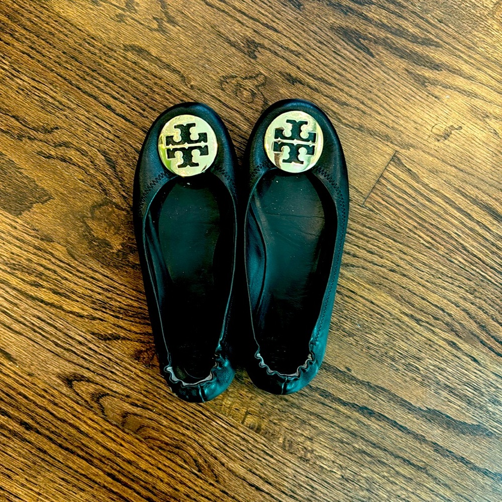 Tory Burch black/gold Minnie flats size 9